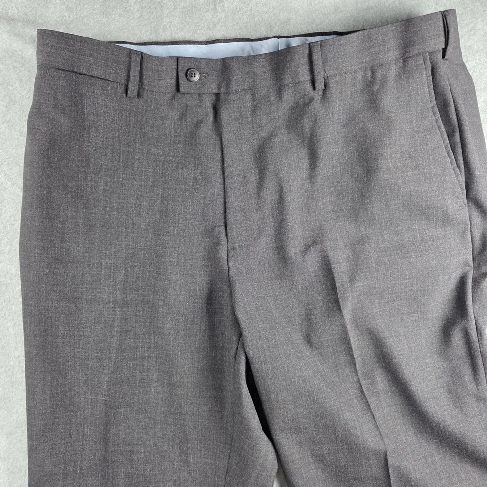 Louis Raphael Rosso Dress Pants Men 40x32 Charcoal Grey Washable Wool Flat Front